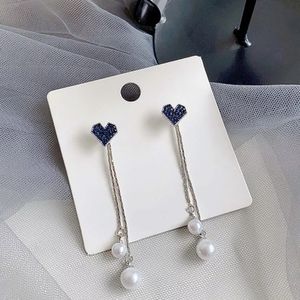 Sapphire Heart Pearl Dangle Earrings